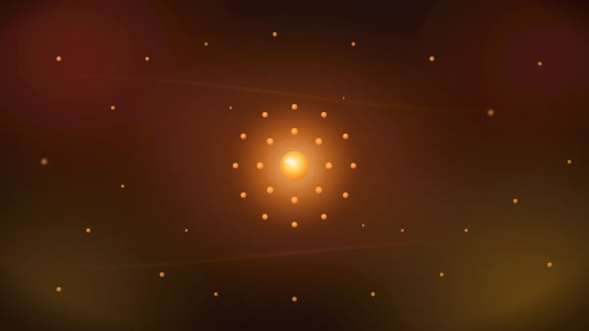 The same SVG treatment in warm ember for entropy: an ordered lattice at the center dissolving into scattered heat